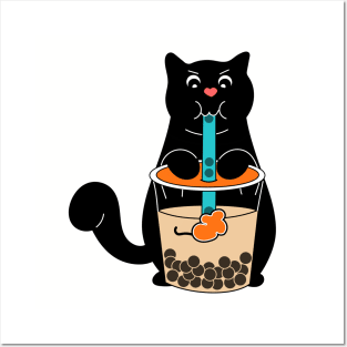 Cat with Boba, Boba Cat Posters and Art